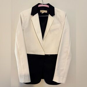 Michael Kors, Women's Black and White Blazer with unique black zipper detail.